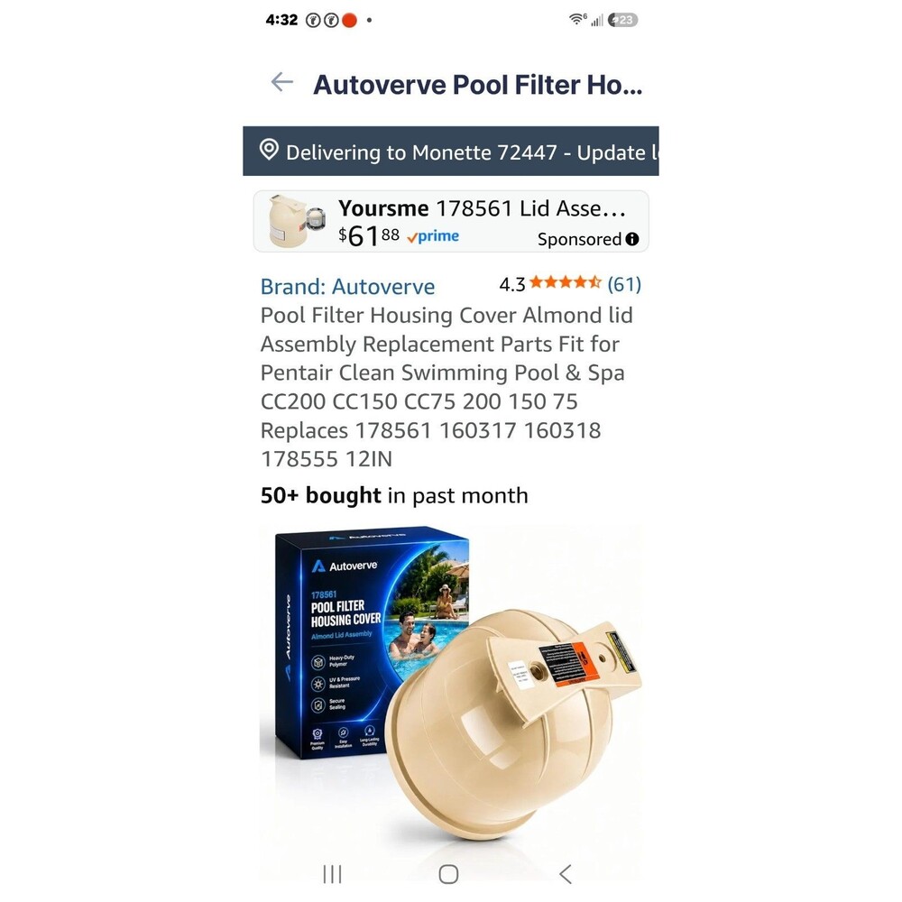 New Pool Filter Housing Cover Almond lid Assembly Replacement Part